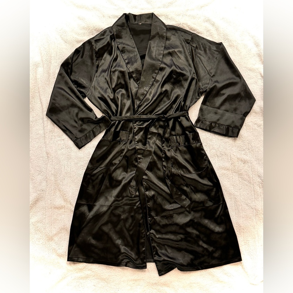 Unisex Black Silky Robe